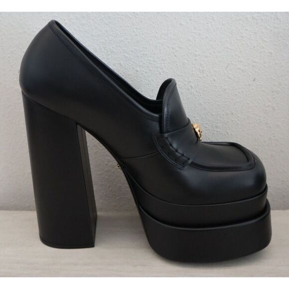 VERSACE WMN Sz 40 US 8.5 Black Mocassino Vitellino Leather High Heel Pumps - Picture 12 of 16